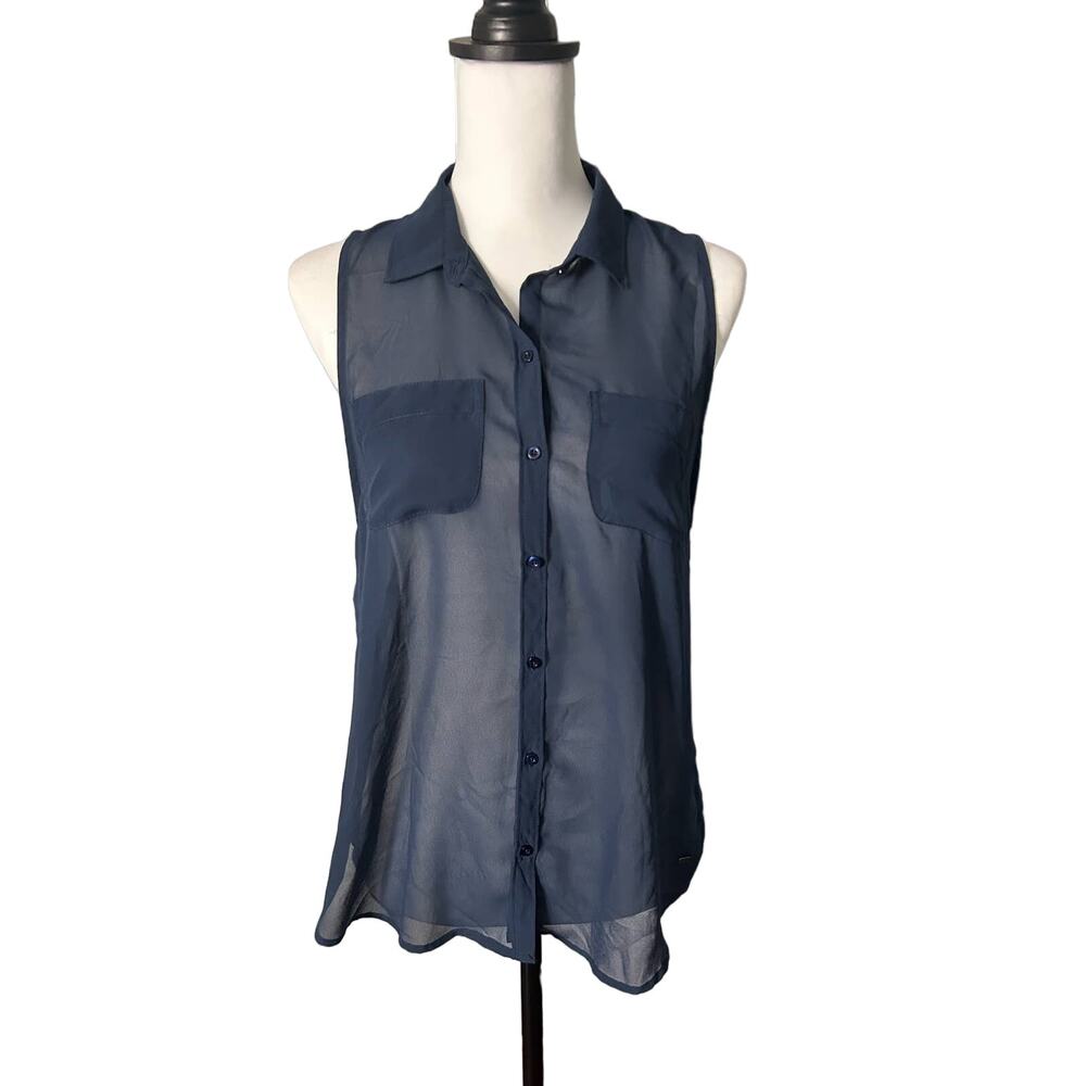 Hollister Sleeveless Sheer Navy Blue Top  Size Small